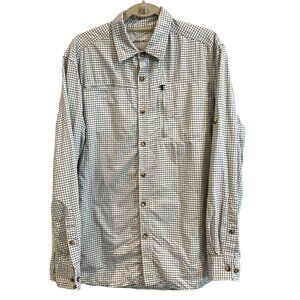 Eddie Bauer Tattersall Shirt Mens White Black Long Sleeve Nylon Size L